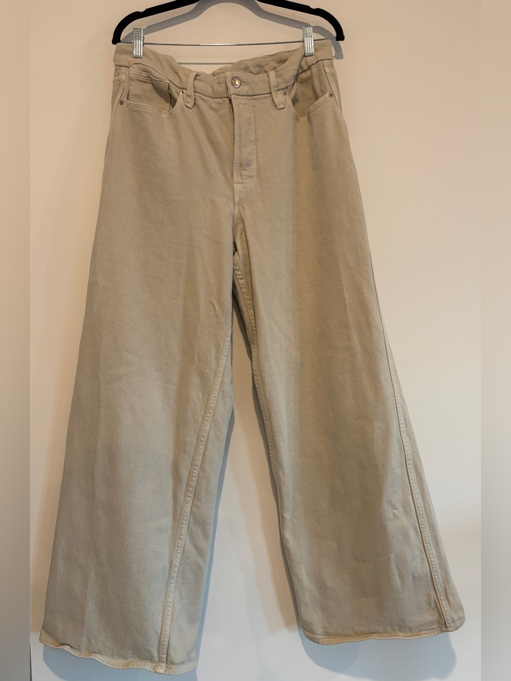 Good American Good Skate Wide Leg Jeans Sand Beige Tan Size 15